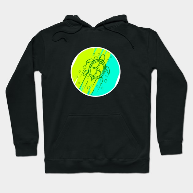 Swimming Turtle (Blue Green) Hoodie by sketchtodigital